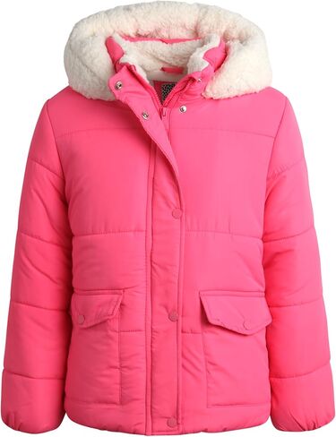 Girls' Heavyweight Puffer Jacket - Polar Fleece Lined Winter Jacket for Girls with Sherpa Collar and Hood (7-16) in Saudi Arabia