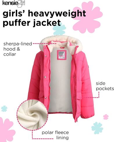 Girls' Heavyweight Puffer Jacket - Polar Fleece Lined Winter Jacket for Girls with Sherpa Collar and Hood (7-16) in Saudi Arabia