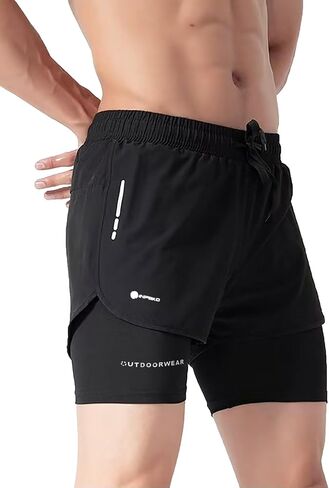 2 in 1 Workout Running Shorts for Men, Quick Dry Lightweight Athletic Gym Shorts, Sports Training Shorts in Saudi Arabia