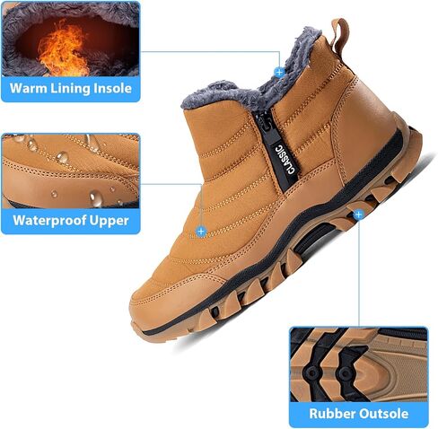 Men's Snow Boots Lightweight Waterproof Winter Boots Fur Lined Anti-slip Cold Weather Shoes Winter Trekking Warm Ankle Boots in Saudi Arabia