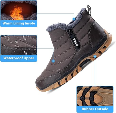 Men's Snow Boots Lightweight Waterproof Winter Boots Fur Lined Anti-slip Cold Weather Shoes Winter Trekking Warm Ankle Boots in Saudi Arabia