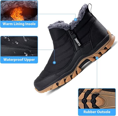 Men's Snow Boots Lightweight Waterproof Winter Boots Fur Lined Anti-slip Cold Weather Shoes Winter Trekking Warm Ankle Boots in Kuwait