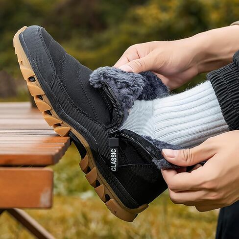 Men's Snow Boots Lightweight Waterproof Winter Boots Fur Lined Anti-slip Cold Weather Shoes Winter Trekking Warm Ankle Boots in Kuwait