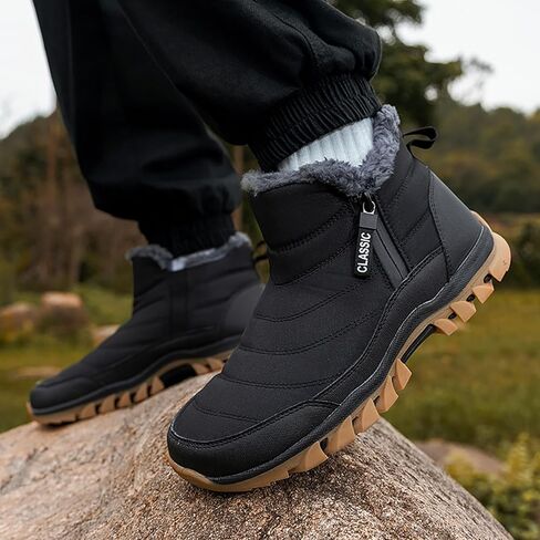 Men's Snow Boots Lightweight Waterproof Winter Boots Fur Lined Anti-slip Cold Weather Shoes Winter Trekking Warm Ankle Boots in Kuwait