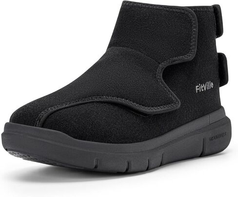 FitVille Diabetic Shoes for Men Extra Wide Width Fully Adjustable Straps Diabetic Boots for Men for Neuropathy Wide Toe Box Diabetic Winter Boots for Men with Warm Fur Lining Foot Pain Relief in Saudi Arabia