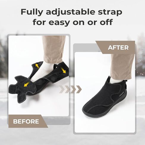 FitVille Diabetic Shoes for Men Extra Wide Width Fully Adjustable Straps Diabetic Boots for Men for Neuropathy Wide Toe Box Diabetic Winter Boots for Men with Warm Fur Lining Foot Pain Relief in Saudi Arabia