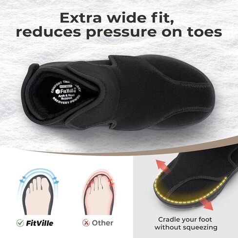 FitVille Diabetic Shoes for Men Extra Wide Width Fully Adjustable Straps Diabetic Boots for Men for Neuropathy Wide Toe Box Diabetic Winter Boots for Men with Warm Fur Lining Foot Pain Relief in Saudi Arabia