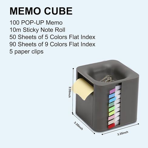 MEGREZ 5in 1 Cube Sticky Note حامل مذكرة حامل صندوق الملاحظات بعد ذلك ملاحظة موزع ورقة المفكرة منظم مذكرة لزجة موزع مع علامات تبويب مسطحة ملونة للملاحظات اللاصقة ومشابك الورق (أبيض) in Kuwait