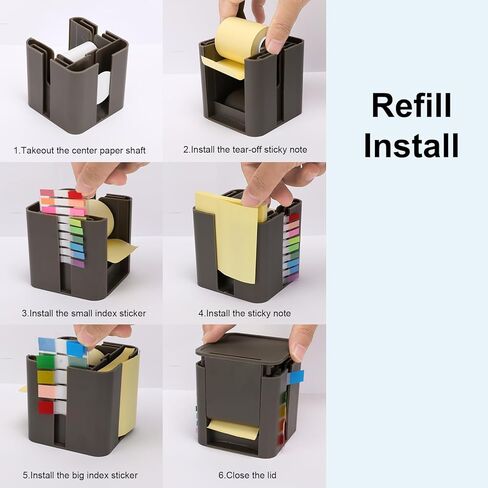 MEGREZ 5in 1 Cube Sticky Note حامل مذكرة حامل صندوق الملاحظات بعد ذلك ملاحظة موزع ورقة المفكرة منظم مذكرة لزجة موزع مع علامات تبويب مسطحة ملونة للملاحظات اللاصقة ومشابك الورق (أبيض) in Kuwait