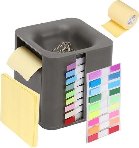 MEGREZ 5in 1 Cube Sticky Note حامل مذكرة حامل صندوق الملاحظات بعد ذلك ملاحظة موزع ورقة المفكرة منظم مذكرة لزجة موزع مع علامات تبويب مسطحة ملونة للملاحظات اللاصقة ومشابك الورق (أبيض) in Kuwait