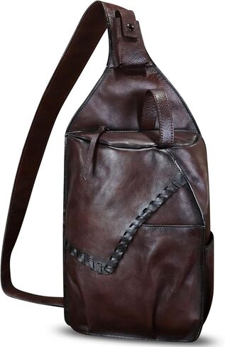 Genuine Leather Sling Bag for Men Handmade Retro Crossbody Backpack Purse Hiking Daypack Chest Shoulder Fanny Pack in Saudi Arabia