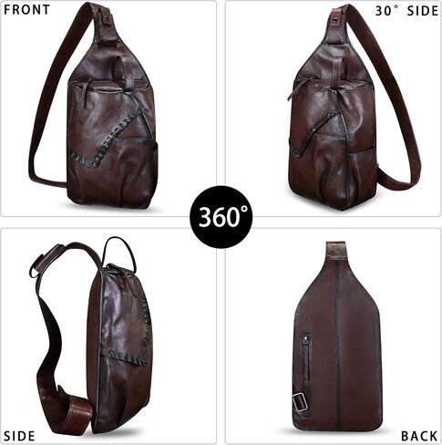 Genuine Leather Sling Bag for Men Handmade Retro Crossbody Backpack Purse Hiking Daypack Chest Shoulder Fanny Pack in Saudi Arabia