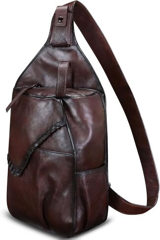 Genuine Leather Sling Bag for Men Handmade Retro Crossbody Backpack Purse Hiking Daypack Chest Shoulder Fanny Pack in Saudi Arabia