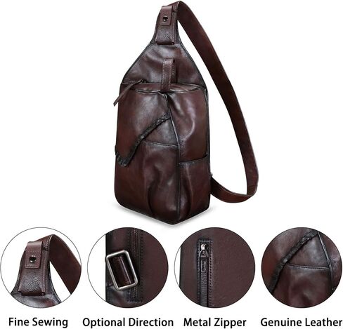 Genuine Leather Sling Bag for Men Handmade Retro Crossbody Backpack Purse Hiking Daypack Chest Shoulder Fanny Pack in Saudi Arabia