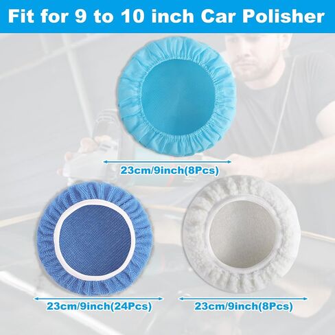40 PCS Polishing Bonnet Pads,9 to 10 Inches Buffer Bonnets,Car Polisher Pad Bonnet,Buffing Pad Cover Waxers Bonnet,Mix Pack 24 Microfiber, 8 Non-Woven, 8 Woolen for Car Polisher in Saudi Arabia