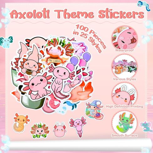 Axolotl Party Supplies Set Axolotl Birthday Party Supplies Include Axolotl Keychain Axolotl Stickers Thank You Kraft Tags Organza Bags for Axolotl Birthday Party Decoration Reward in Saudi Arabia