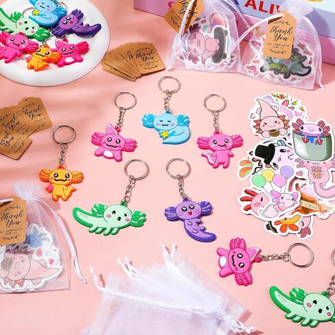 Axolotl Party Supplies Set Axolotl Birthday Party Supplies Include Axolotl Keychain Axolotl Stickers Thank You Kraft Tags Organza Bags for Axolotl Birthday Party Decoration Reward in Saudi Arabia