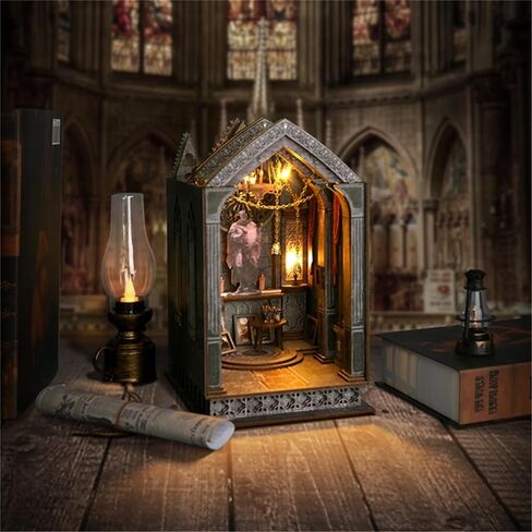 Book Nook Kit - DIY Miniature Dollhouse Kit, DIY 3D Wooden Puzzle Bookends, Book Nook for Bookshelf Insert Decor Craft Gifts for Family and Friends, Adults and Teens (Quiet Night Prayer) in Saudi Arabia