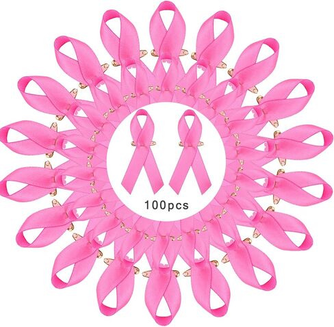 Pink Ribbons Satin Pins Breast Cancer Awareness Safety Pins for Breast Cancer, for Charity Recognition, Public Event, Fundraiser, Survivor Campaign (100 PCS) in Saudi Arabia