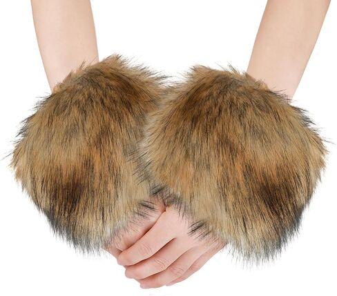Faux Fur Wrist Cuffs, Soft Fuzzy Cuff Warmers Fur Cuffs for Sleeves Winter Furry Short Arm Warmers Stretch in Saudi Arabia