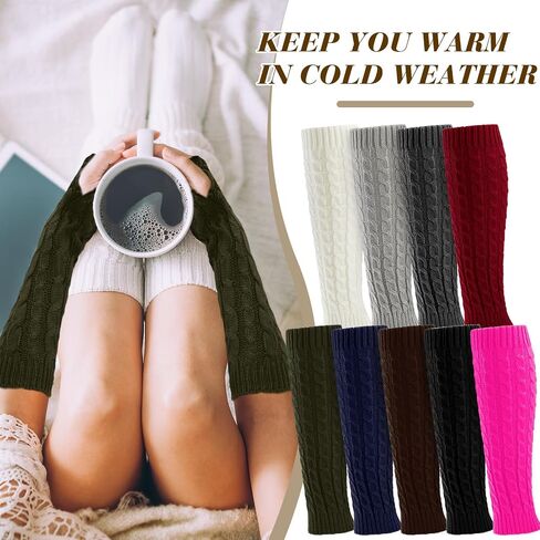 Therwen 18 Pairs Knit Leg Warmers and Arm Warmers Set for Women Winter Sleeve Fingerless Thumb Hole Gloves Mittens in Kuwait