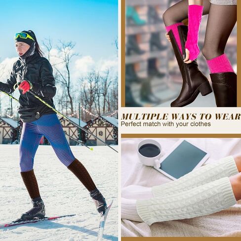Therwen 18 Pairs Knit Leg Warmers and Arm Warmers Set for Women Winter Sleeve Fingerless Thumb Hole Gloves Mittens in Kuwait