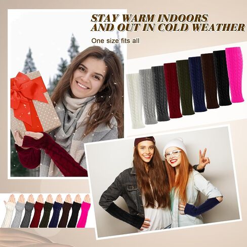 Therwen 18 Pairs Knit Leg Warmers and Arm Warmers Set for Women Winter Sleeve Fingerless Thumb Hole Gloves Mittens in Kuwait