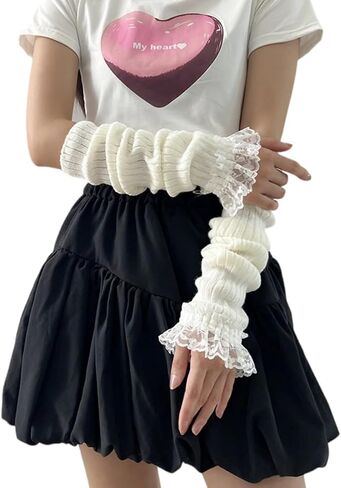 Cute Y2K Lace Arm Warmers Kawaii Half Finger Adorable Accesspties for Teen Girl Glove Gyaru Arm Sleeve Harajuku in Saudi Arabia