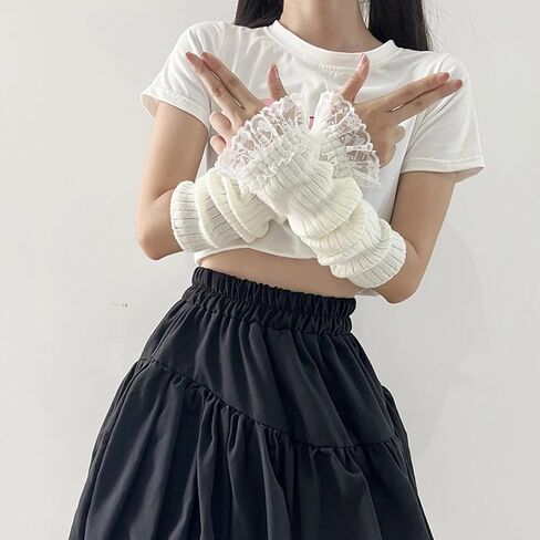Cute Y2K Lace Arm Warmers Kawaii Half Finger Adorable Accesspties for Teen Girl Glove Gyaru Arm Sleeve Harajuku in Saudi Arabia