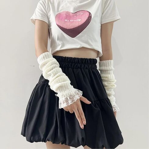 Cute Y2K Lace Arm Warmers Kawaii Half Finger Adorable Accesspties for Teen Girl Glove Gyaru Arm Sleeve Harajuku in Saudi Arabia