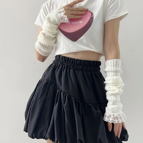 Cute Y2K Lace Arm Warmers Kawaii Half Finger Adorable Accesspties for Teen Girl Glove Gyaru Arm Sleeve Harajuku in Saudi Arabia