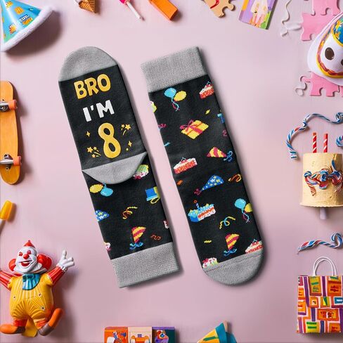 HAPPYPOP 8th Birthday Gifts Ideas for Boys - Socks for Kids Age 8, Gifts for Eight Year Olds, Presents for 8 Year Old Boys, Happy Birthday Gift Box with Greeting Card in Saudi Arabia