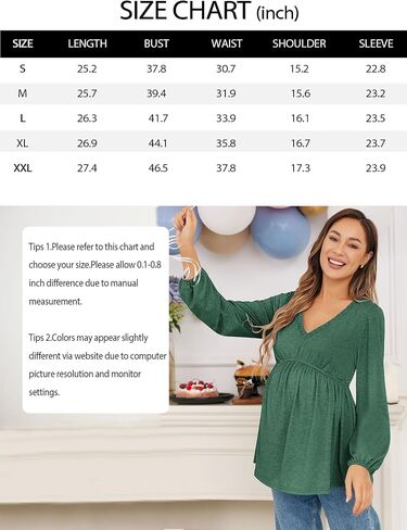 FMEYOA Women's Maternity Tops Long Sleeve V Neck Fall Loose Blouse Ruched Babydoll Pregnancy Shirts S-2XL in Saudi Arabia