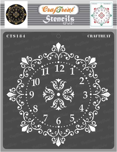 استنسل ساعة CraftTreat للرسم على الخشب والقماش والورق والنسيج والأرضيات والجدار والبلاط - ساعة مزخرفة - 12 × 12 بوصة - استنسلات فنية وحرفية قابلة لإعادة الاستخدام - استنسل لتزيين الحائط على مدار الساعة in Saudi Arabia