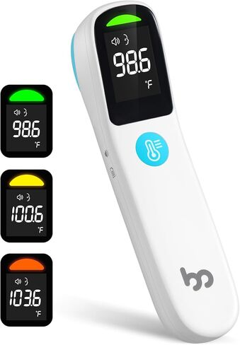 مقياس حرارة للجبهة بدون لمس، قراءة دقيقة واحدة ومؤشر 3 ألوان، مقياس حرارة بالأشعة تحت الحمراء 2 في 1 للبالغين والأطفال مع إنذار للحمى ومؤشر للأشعة الزرقاء، أسود in Kuwait