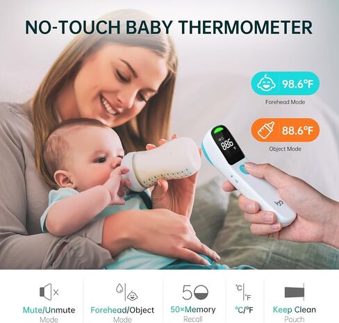 مقياس حرارة للجبهة بدون لمس، قراءة دقيقة واحدة ومؤشر 3 ألوان، مقياس حرارة بالأشعة تحت الحمراء 2 في 1 للبالغين والأطفال مع إنذار للحمى ومؤشر للأشعة الزرقاء، أسود in Kuwait