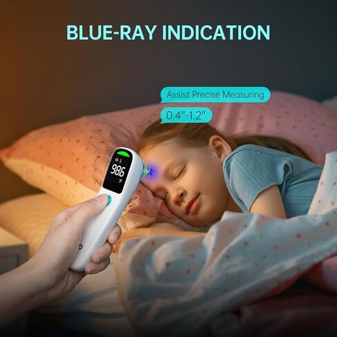 مقياس حرارة للجبهة بدون لمس، قراءة دقيقة واحدة ومؤشر 3 ألوان، مقياس حرارة بالأشعة تحت الحمراء 2 في 1 للبالغين والأطفال مع إنذار للحمى ومؤشر للأشعة الزرقاء، أسود in Kuwait