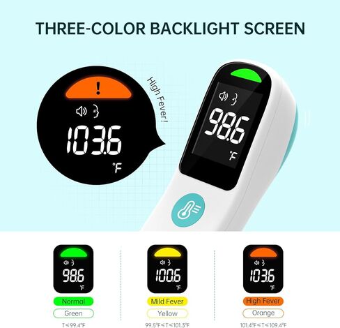 مقياس حرارة للجبهة بدون لمس، قراءة دقيقة واحدة ومؤشر 3 ألوان، مقياس حرارة بالأشعة تحت الحمراء 2 في 1 للبالغين والأطفال مع إنذار للحمى ومؤشر للأشعة الزرقاء، أسود in Kuwait