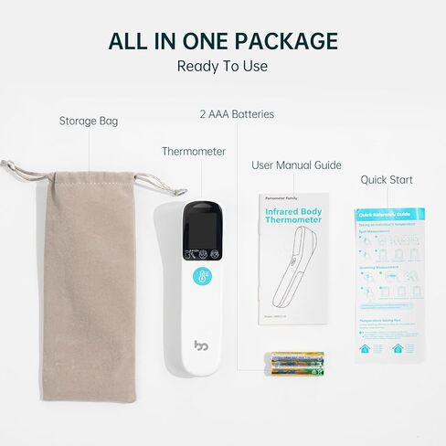 مقياس حرارة للجبهة بدون لمس، قراءة دقيقة واحدة ومؤشر 3 ألوان، مقياس حرارة بالأشعة تحت الحمراء 2 في 1 للبالغين والأطفال مع إنذار للحمى ومؤشر للأشعة الزرقاء، أسود in Kuwait