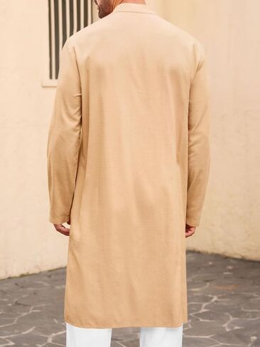 Runcati Mens Kaftan Thobe Button Down Long Sleeve Robe Casual Henley Shirt Cotton Muslim Gown Kurta Tops in Saudi Arabia