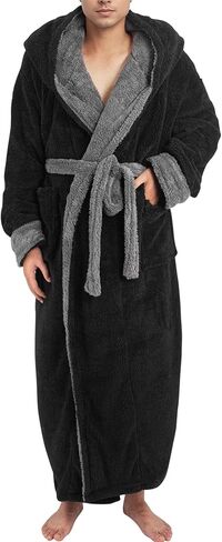 رداء Yoimira للرجال مع غطاء للرأس، رداء طويل من الصوف المخملي كبير وطويل للرجال، رداء حمام كامل الطول مريح ودافئ مع جيوب in Kuwait