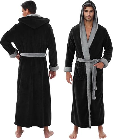 رداء Yoimira للرجال مع غطاء للرأس، رداء طويل من الصوف المخملي كبير وطويل للرجال، رداء حمام كامل الطول مريح ودافئ مع جيوب in Kuwait