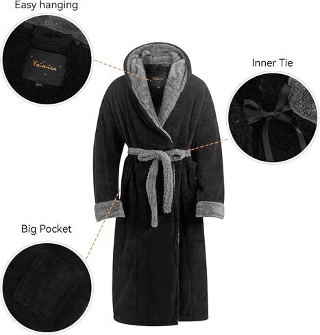 رداء Yoimira للرجال مع غطاء للرأس، رداء طويل من الصوف المخملي كبير وطويل للرجال، رداء حمام كامل الطول مريح ودافئ مع جيوب in Kuwait