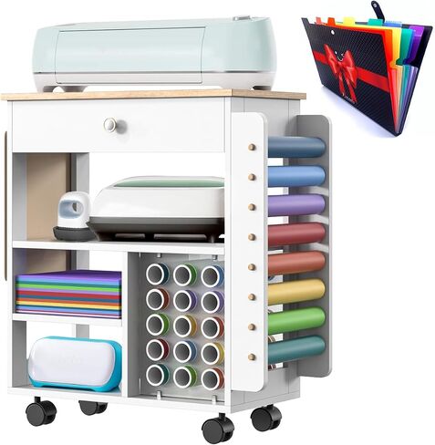 عربة تنظيم الحرف المتدحرجة وعربة التخزين المتوافقة مع Cricut، منظم تخزين الحرف اليدوية مع 23 حامل لفائف الفينيل، محطة عمل خزانة الحرف اليدوية، من Garfeur in Saudi Arabia