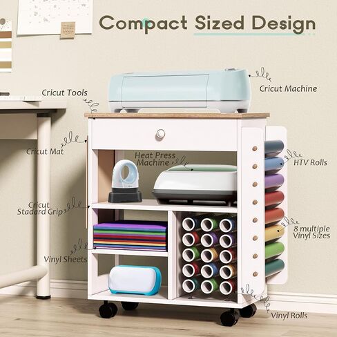 عربة تنظيم الحرف المتدحرجة وعربة التخزين المتوافقة مع Cricut، منظم تخزين الحرف اليدوية مع 23 حامل لفائف الفينيل، محطة عمل خزانة الحرف اليدوية، من Garfeur in Saudi Arabia