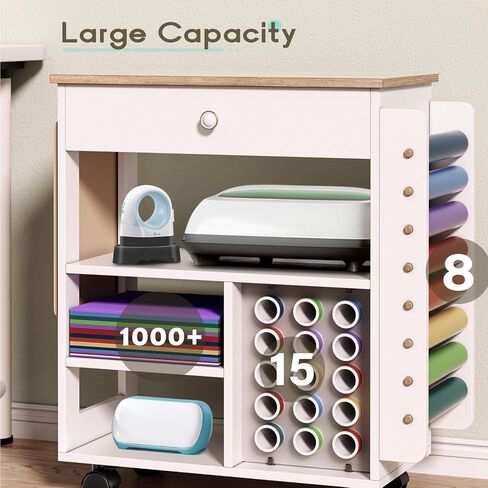عربة تنظيم الحرف المتدحرجة وعربة التخزين المتوافقة مع Cricut، منظم تخزين الحرف اليدوية مع 23 حامل لفائف الفينيل، محطة عمل خزانة الحرف اليدوية، من Garfeur in Saudi Arabia