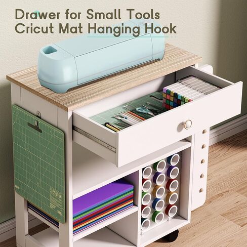 عربة تنظيم الحرف المتدحرجة وعربة التخزين المتوافقة مع Cricut، منظم تخزين الحرف اليدوية مع 23 حامل لفائف الفينيل، محطة عمل خزانة الحرف اليدوية، من Garfeur in Saudi Arabia