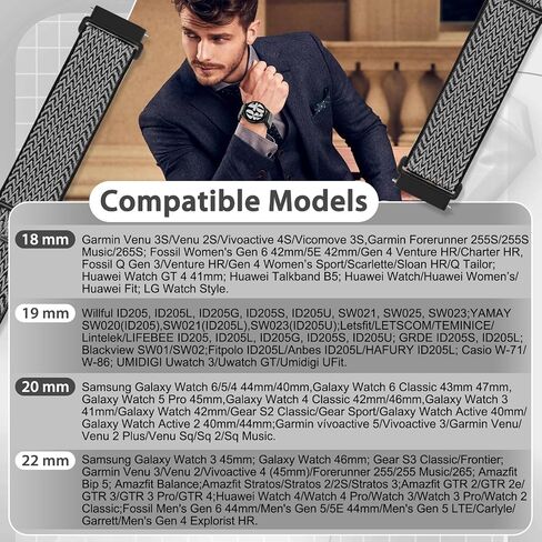 Solo Loop Watch Band - Choice of Width -18mm 19mm 20mm 22mm Watch Bands, Quick Release Adjustable Elastic Nylon Strap Replacement Wristband for Men Women in Saudi Arabia