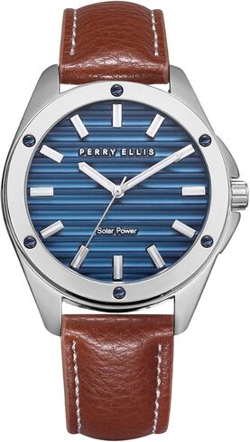 Perry Ellis Solar Powered Mens Watch | Vegan Leather Water-Resistant Analog Wrist Watches for Men | 42mm Case | Relojes para Hombres | Elegant Gift for Man in Saudi Arabia