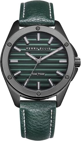 Perry Ellis Solar Powered Mens Watch | Vegan Leather Water-Resistant Analog Wrist Watches for Men | 42mm Case | Relojes para Hombres | Elegant Gift for Man in Saudi Arabia